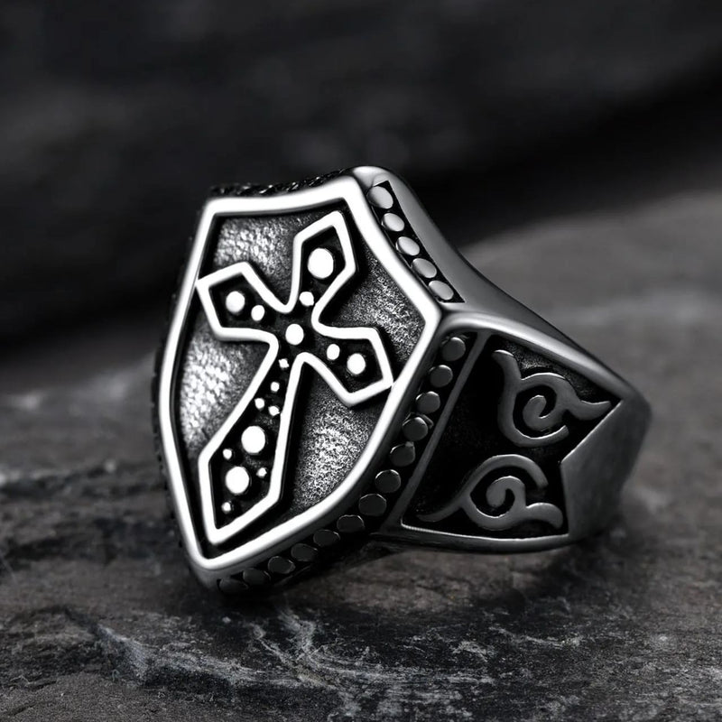 Shield Crusader Templar Cross Stainless Steel Ring for