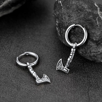Battle Axe Viking Dangle Hoop Earrings for