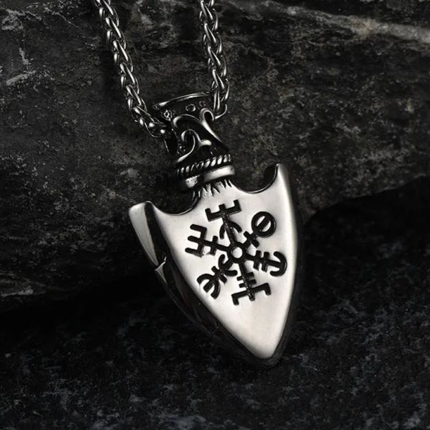 Viking Gungnir Pendant Necklace With Valknut & Compass for
