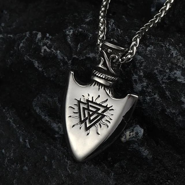 Viking Gungnir Pendant Necklace With Valknut & Compass for