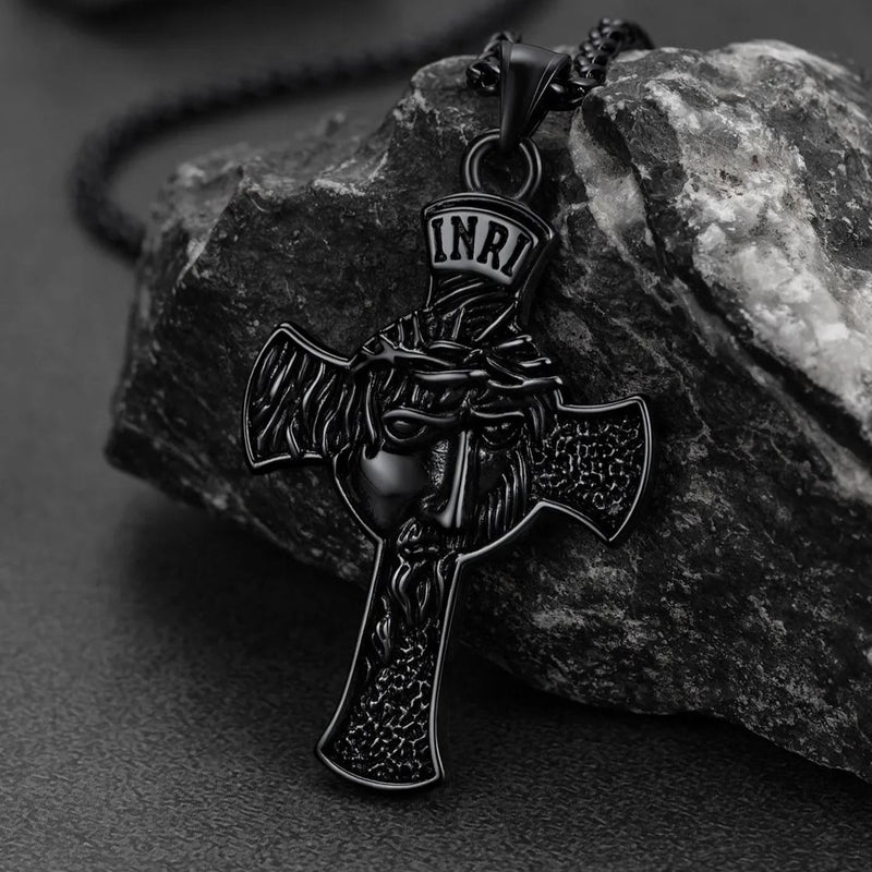 Flash Christian Christ Jesus Face Crucifix Cross Pendant Necklace