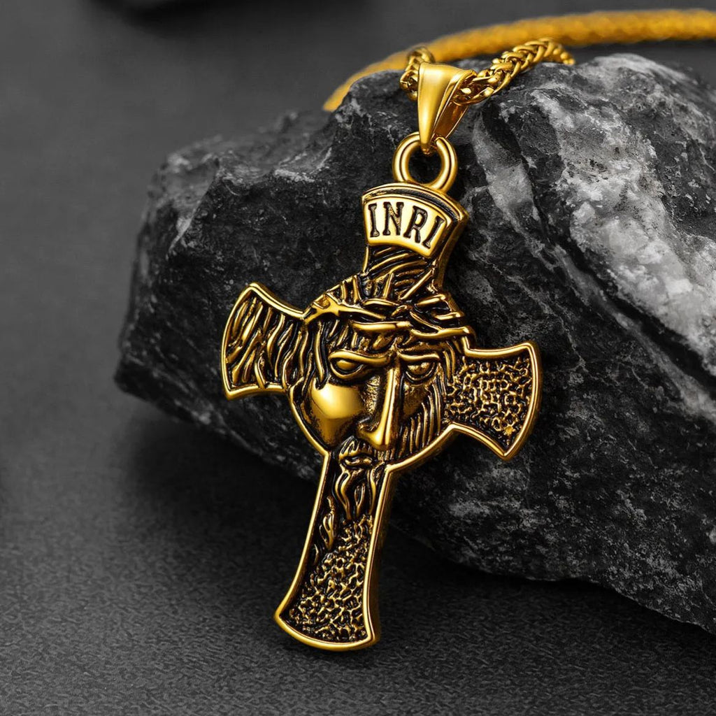 Flash Christian Christ Jesus Face Crucifix Cross Pendant Necklace