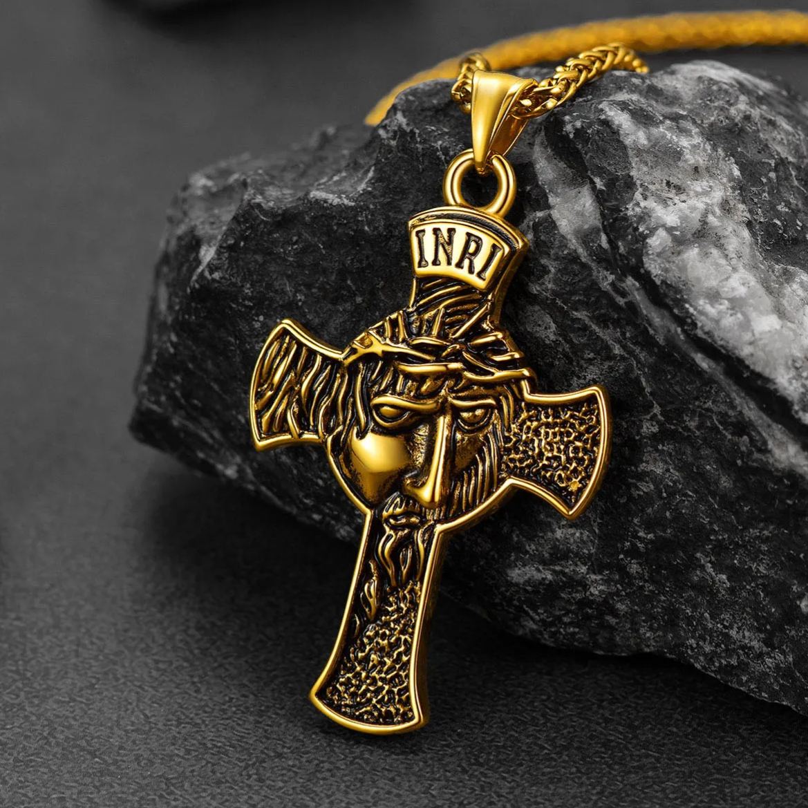 Flash Christian Christ Jesus Face Crucifix Cross Pendant Necklace