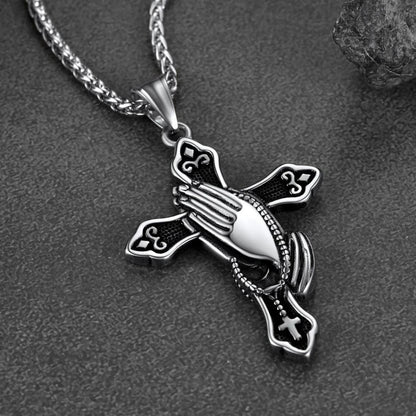 Flash Christian Praying Hands Cross Necklace for