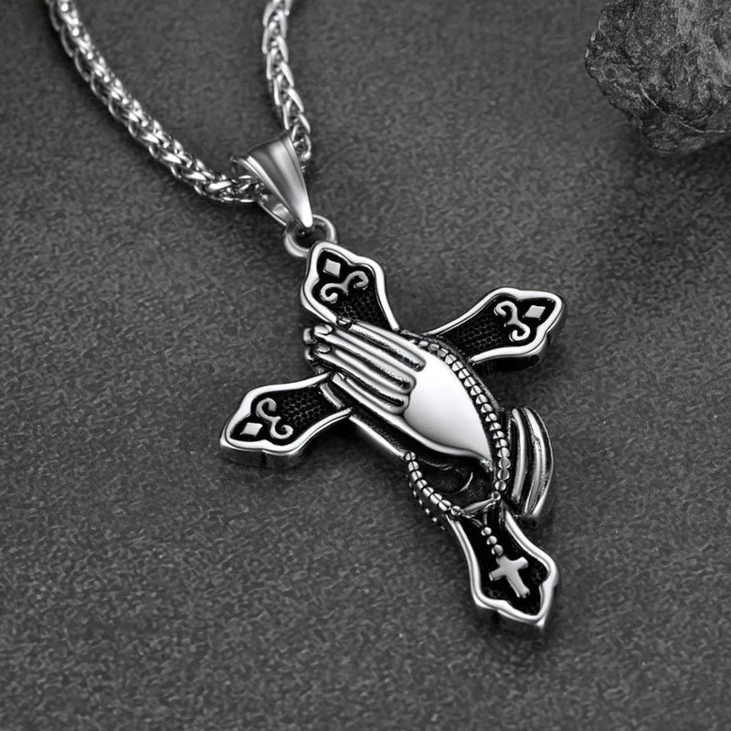 Flash Christian Praying Hands Cross Necklace for