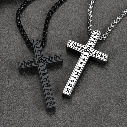 Viking Rune Cross Pendant Necklace for