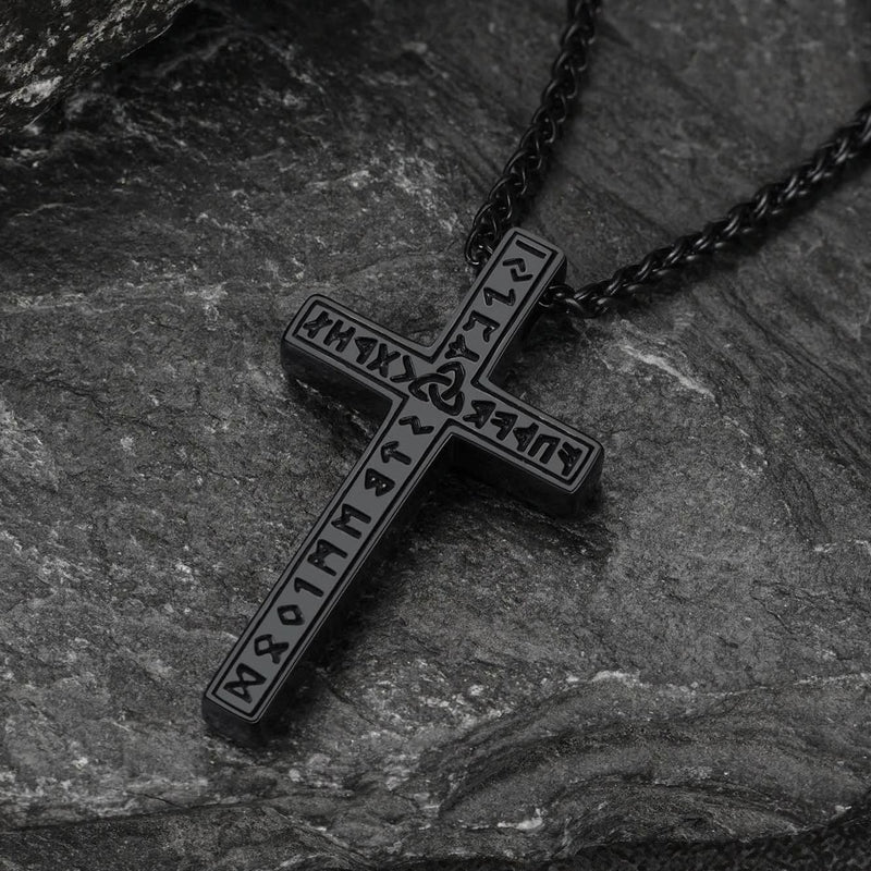 Viking Rune Cross Pendant Necklace for
