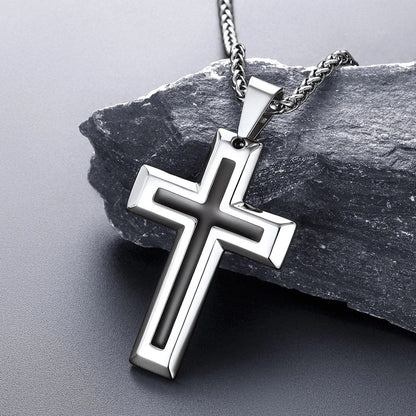 Christian Black Enamel Cross Pendant Necklace for