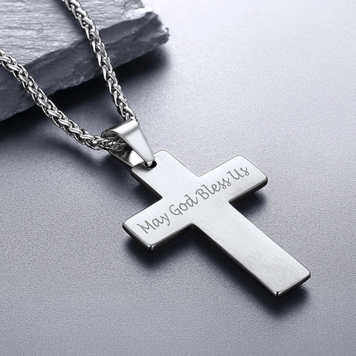 Christian Black Enamel Cross Pendant Necklace for