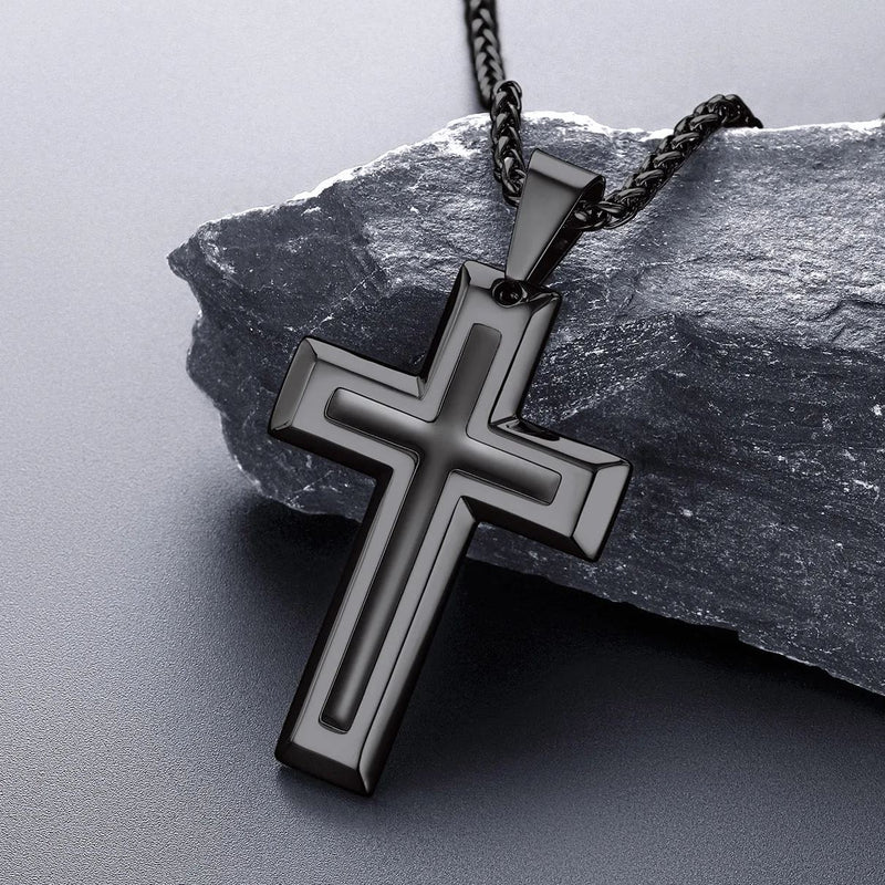 Christian Black Enamel Cross Pendant Necklace for