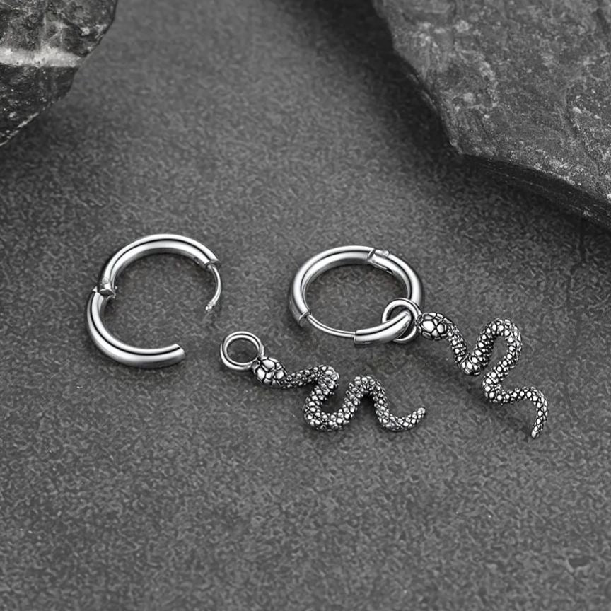 Punk Crawl Snake Drop Hoop Earrings for