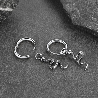 Punk Crawl Snake Drop Hoop Earrings for