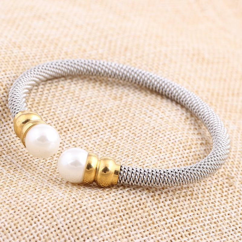 Imitation Pearl Bracelet for / Stainless Steel Bracelet in Gold and Silver Colour