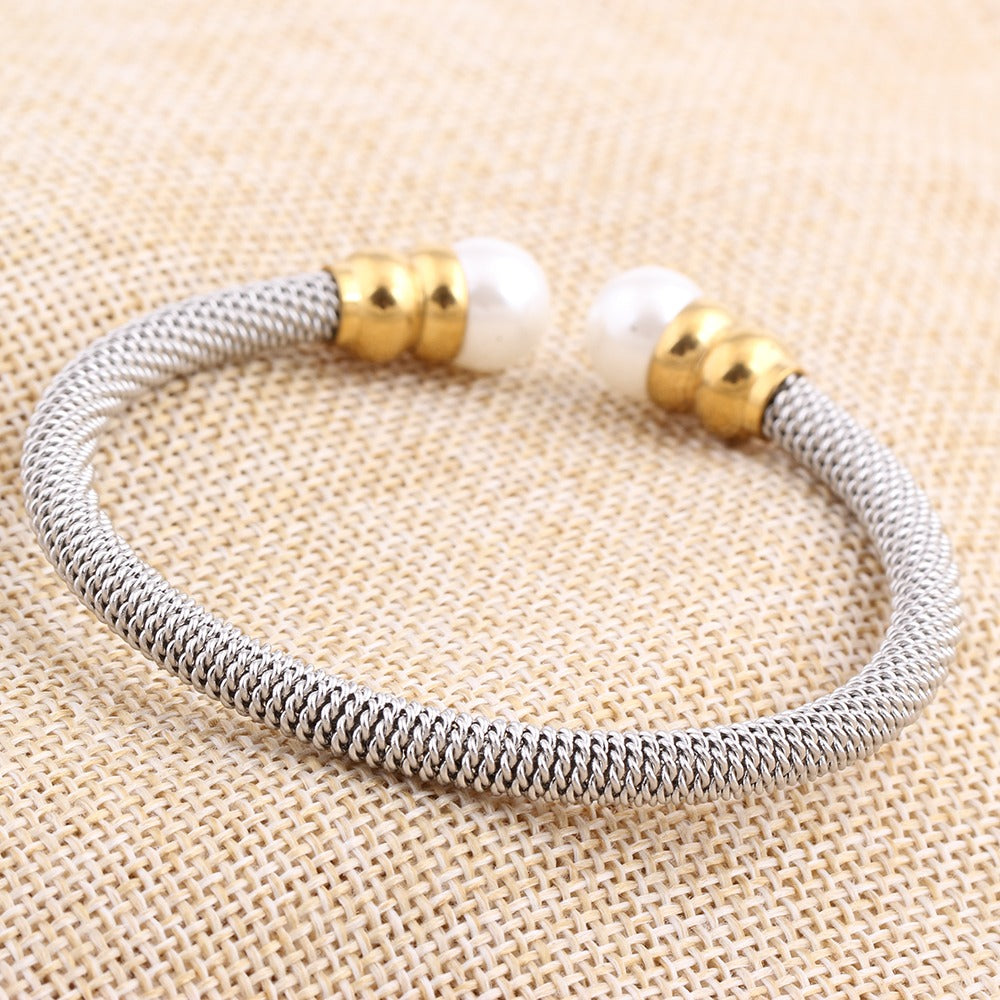 Imitation Pearl Bracelet for / Stainless Steel Bracelet in Gold and Silver Colour