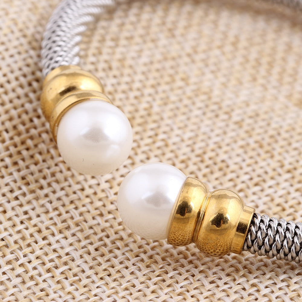 Imitation Pearl Bracelet for / Stainless Steel Bracelet in Gold and Silver Colour