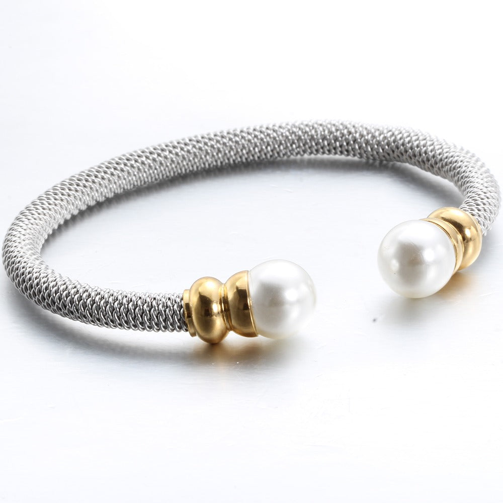 Imitation Pearl Bracelet for / Stainless Steel Bracelet in Gold and Silver Colour