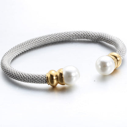 Imitation Pearl Bracelet for / Stainless Steel Bracelet in Gold and Silver Colour