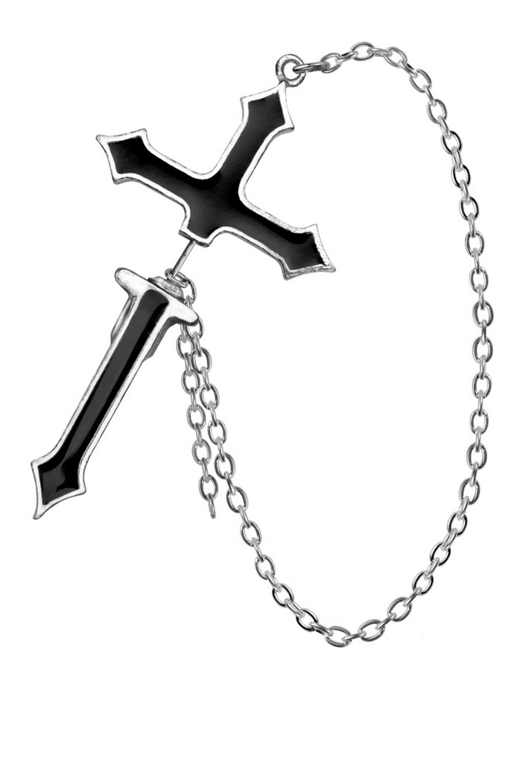 Impalare Cross Earring With Safety Chain - Gothic Style