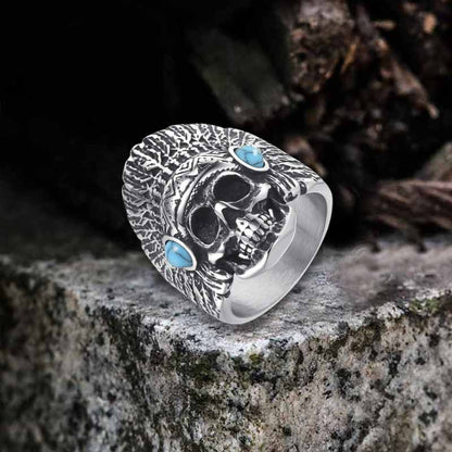 Indian Chief Skull Turquoise Stainless Steel Ring
