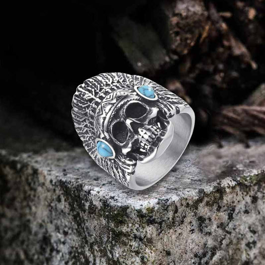 Indian Chief Skull Turquoise Stainless Steel Ring