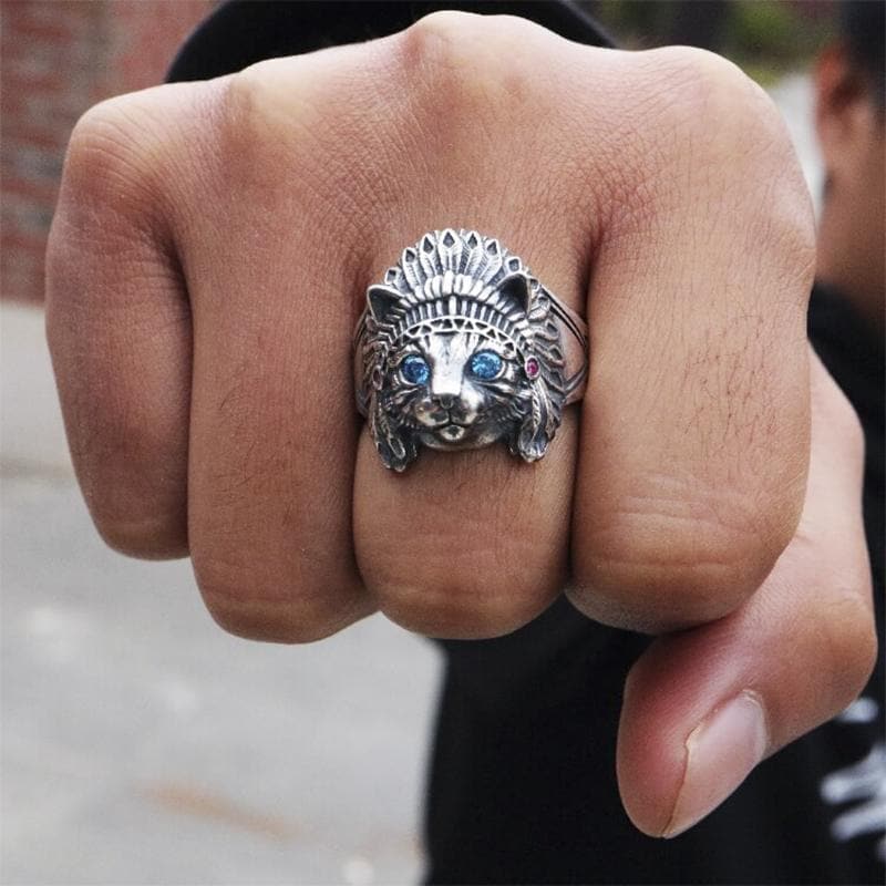 Indian Native Cat Sterling Silver Ring