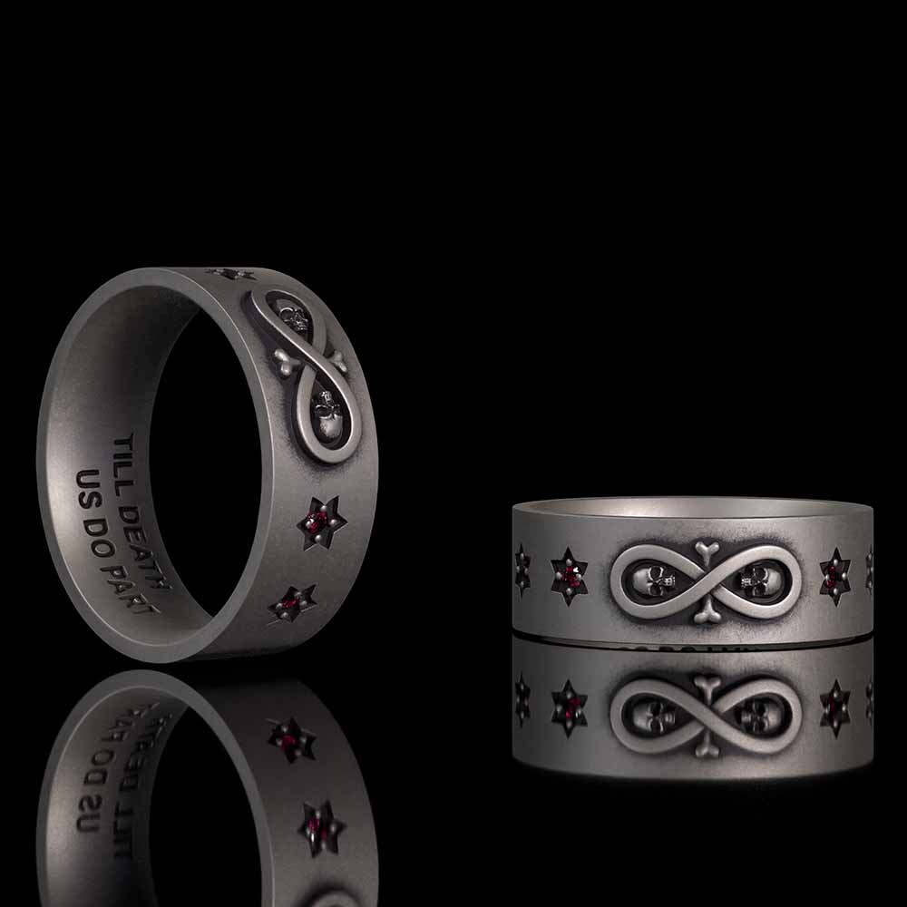 Infinity Skull Hexagram Gem Sterling Silver Band Ring