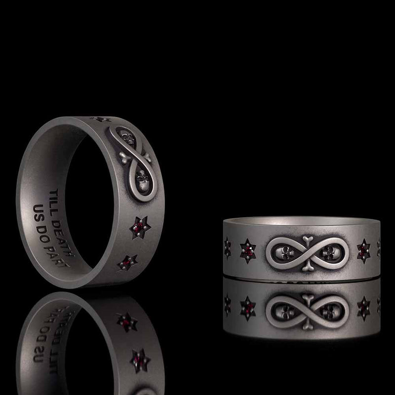 Infinity Skull Hexagram Gem Sterling Silver Band Ring