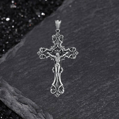 Inri Budded Cross Stainless Steel Pendant