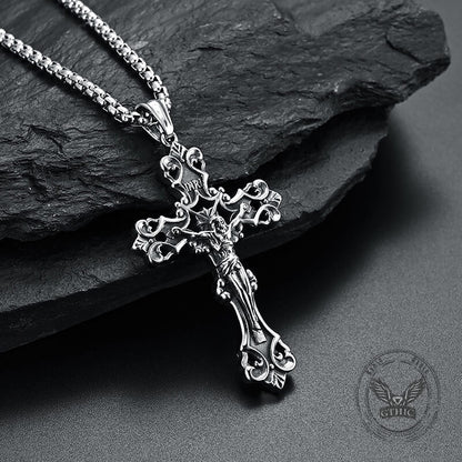 Inri Budded Cross Stainless Steel Pendant