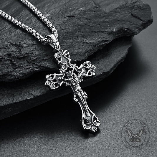 Inri Budded Cross Stainless Steel Pendant