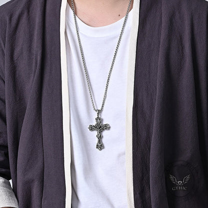 Inri Budded Cross Stainless Steel Pendant