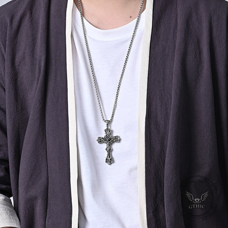 Inri Budded Cross Stainless Steel Pendant