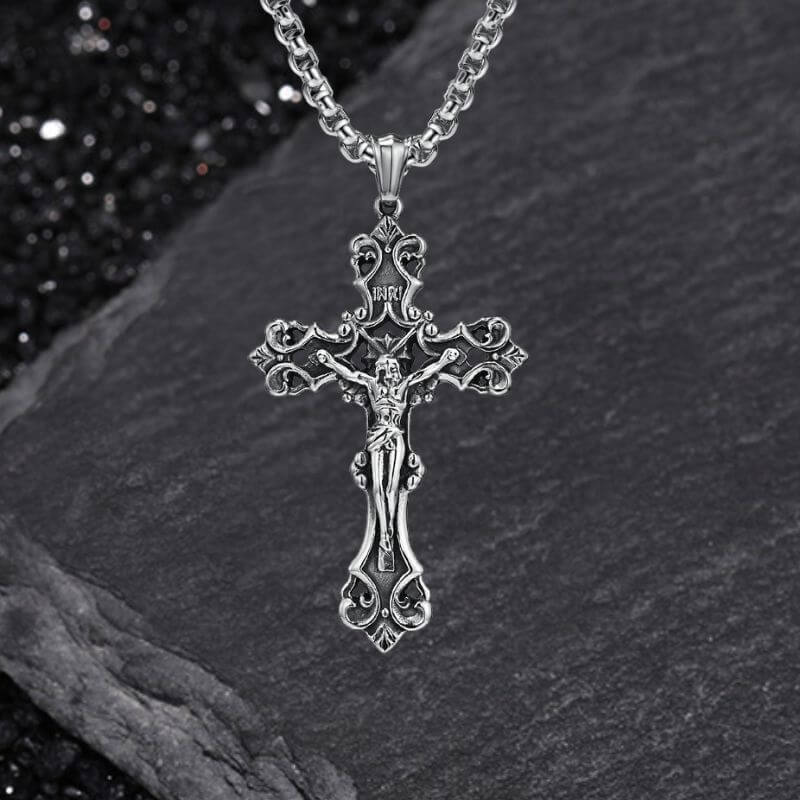 Inri Budded Cross Stainless Steel Pendant