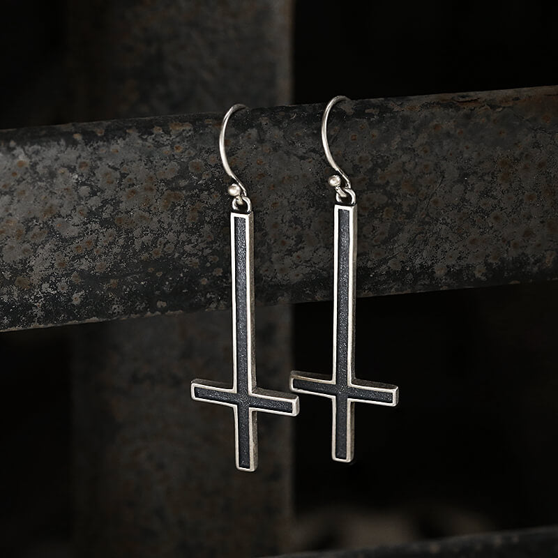 Inverted Cross Sterling Silver Earrings
