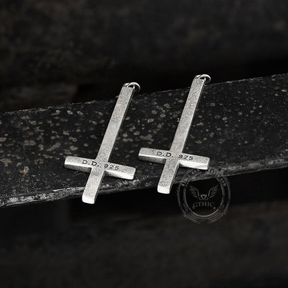 Inverted Cross Sterling Silver Earrings