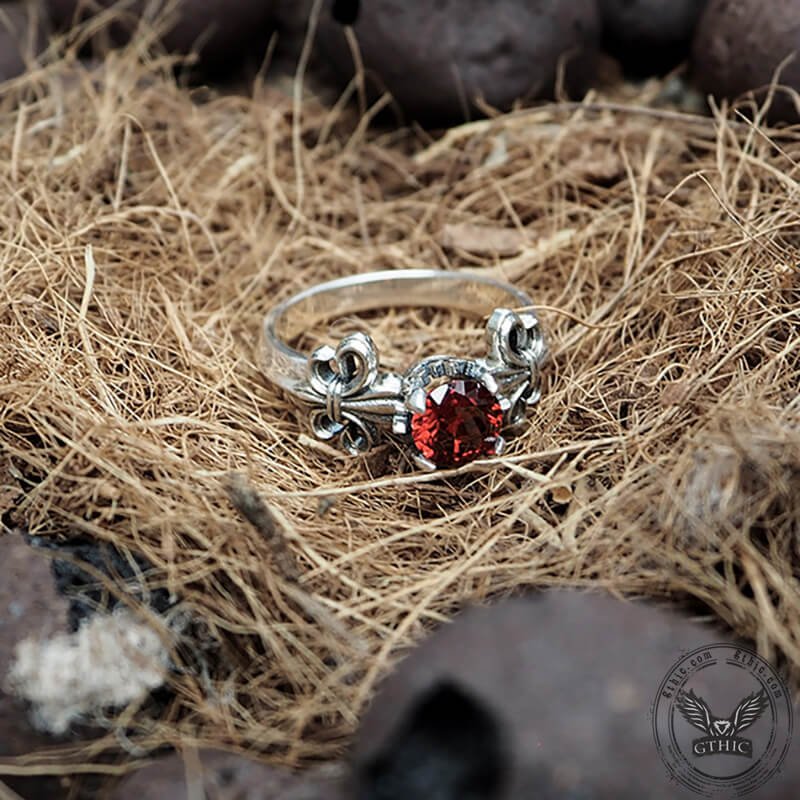 Iris Inlaid Gemstone Sterling Silver Crown Engagement Ring