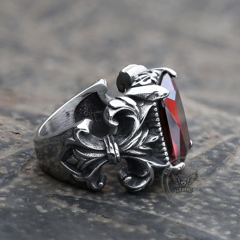Iris Pattern Gem Stainless Steel Cz Ring