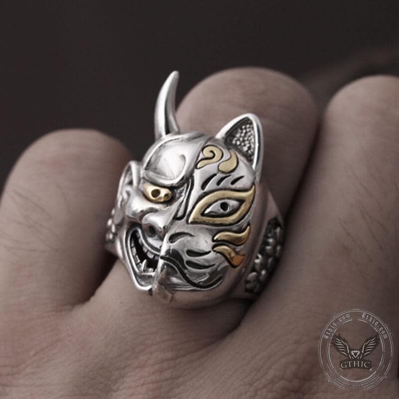 Japanese Hannya Mask Sterling Silver Ring