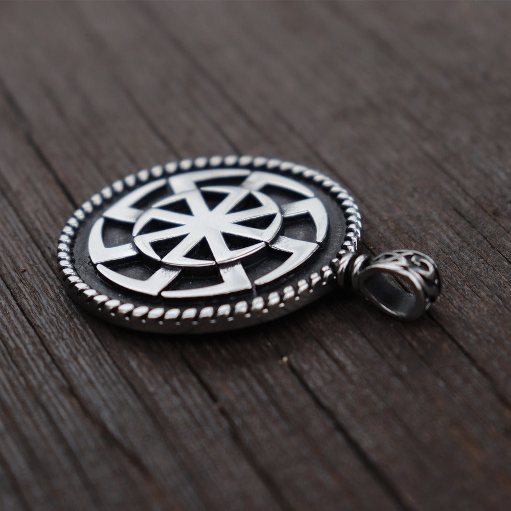 Kolovrat Pagan Stainless Steel Pendant / Slavic Symbol of the Sun / Unique Metal Jewelry