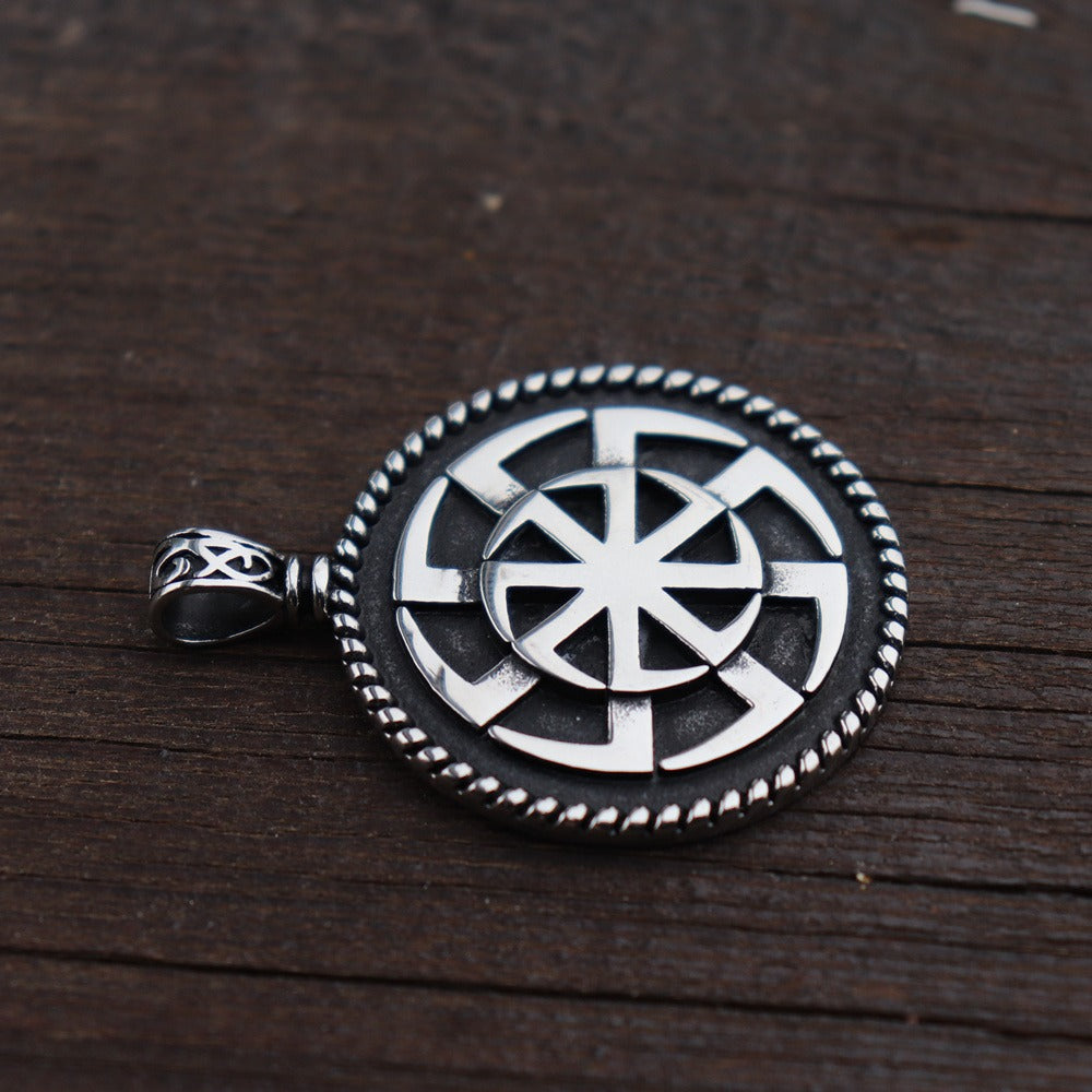 Kolovrat Pagan Stainless Steel Pendant / Slavic Symbol of the Sun / Unique Metal Jewelry