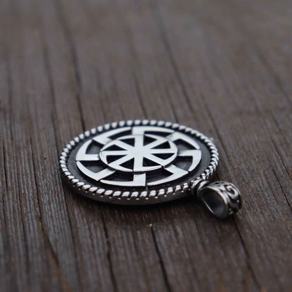 Kolovrat Pagan Stainless Steel Pendant / Slavic Symbol of the Sun / Unique Metal Jewelry