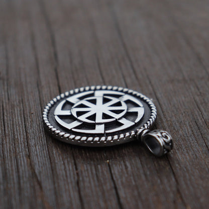 Kolovrat Pagan Stainless Steel Pendant / Slavic Symbol of the Sun / Unique Metal Jewelry