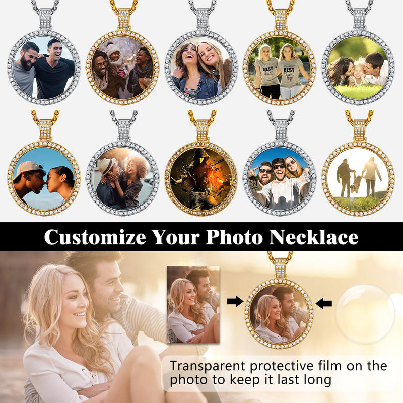 Personalized Large Picture Circle Necklace Memorial Photo Pendant for