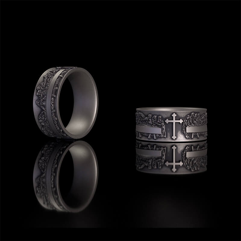 Last Supper Cross Sterling Silver Christian Ring