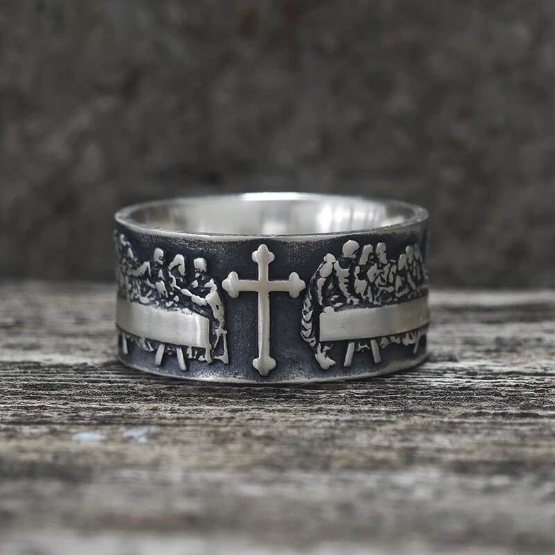 Last Supper Cross Sterling Silver Christian Ring