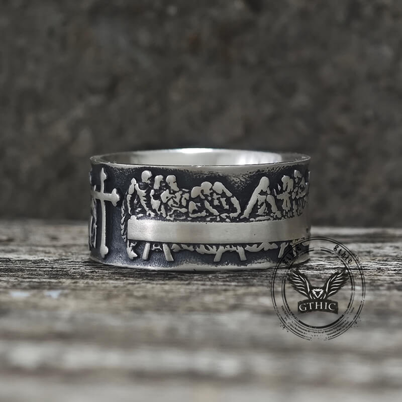 Last Supper Cross Sterling Silver Christian Ring