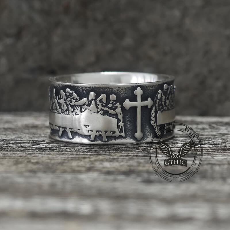 Last Supper Cross Sterling Silver Christian Ring