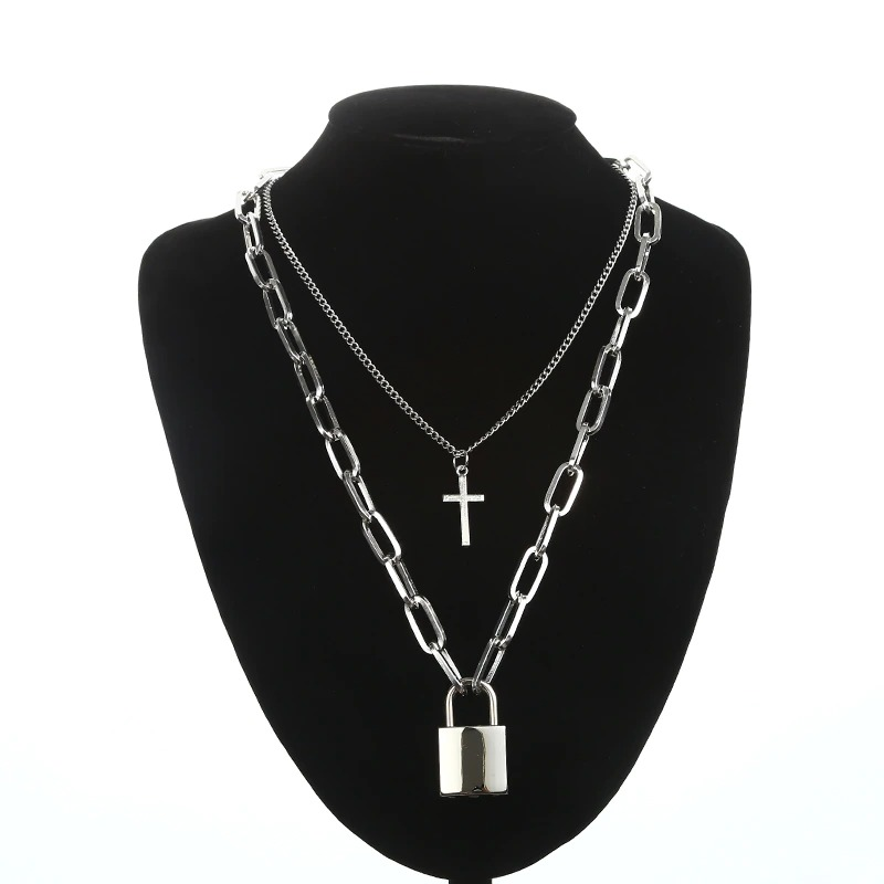 Layered Chain Necklace for in Punk Style / Cross Pendants / Aesthetic Jewelry