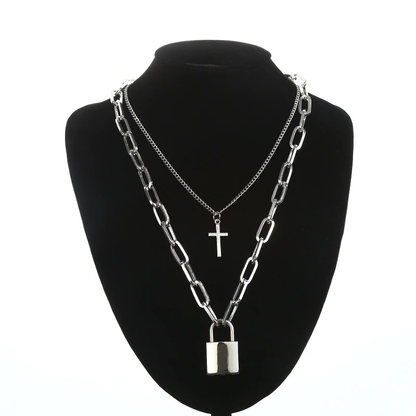 Layered Chain Necklace for in Punk Style / Cross Pendants / Aesthetic Jewelry