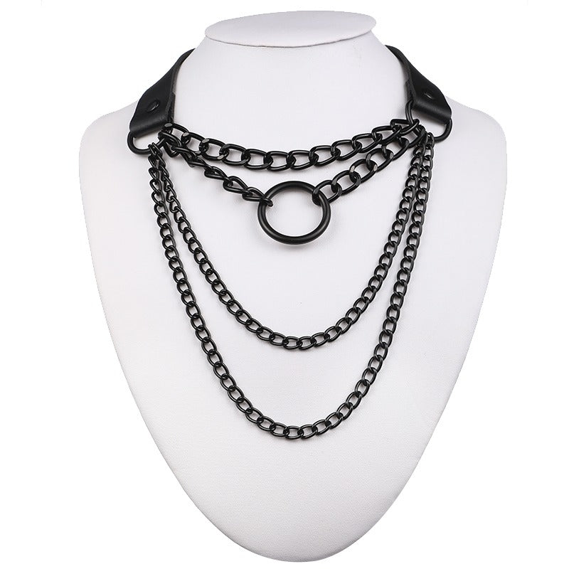 Layered Chain Necklace Jewelry / Gothic O-ring Pendant Necklace for and